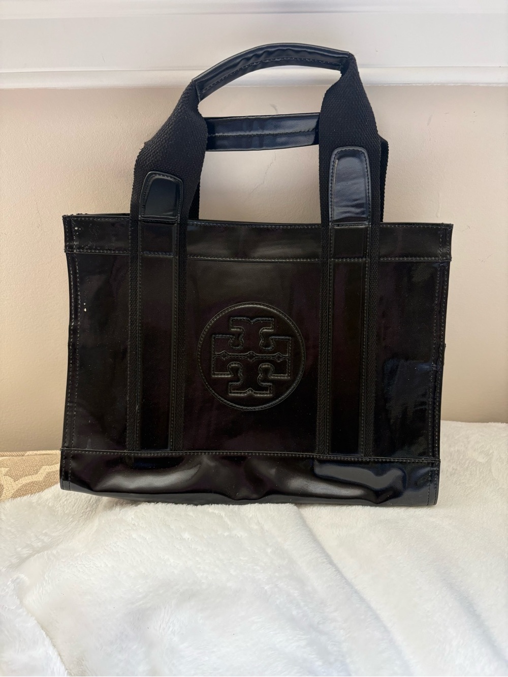 Tory Burch SMALL Black Patent Leather Tote Bag